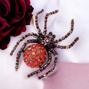 Spider silver plated/red/black Rhinestone Brooch Women Suit Brooches Pin faux fa